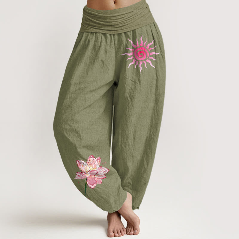 Buddha Stones Baumwoll-Haremshose mit Lotusblumen- und Sonnenmuster, elastischer Bund, Damen - Olivgrün - US16, UK/AU20, EU48 (3XL) - image 14