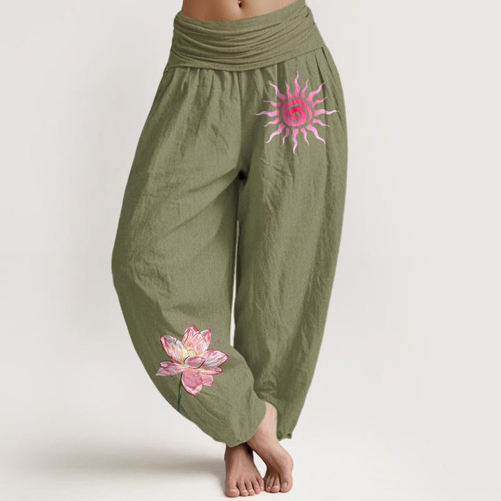 Buddha Stones Baumwoll-Haremshose mit Lotusblumen- und Sonnenmuster, elastischer Bund, Damen - Olivgrün - US16, UK/AU20, EU48 (3XL) - image 14