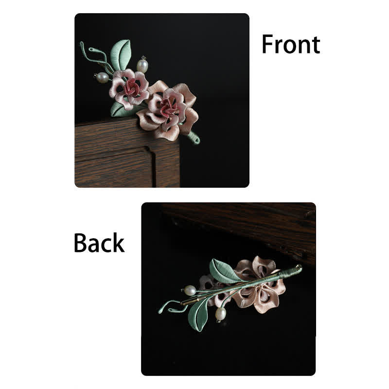 Buddha Stones Handgefertigte Seidenbrosche mit Zwillingsrosenmotiv – Symbol für Harmonie und Segen - image 10