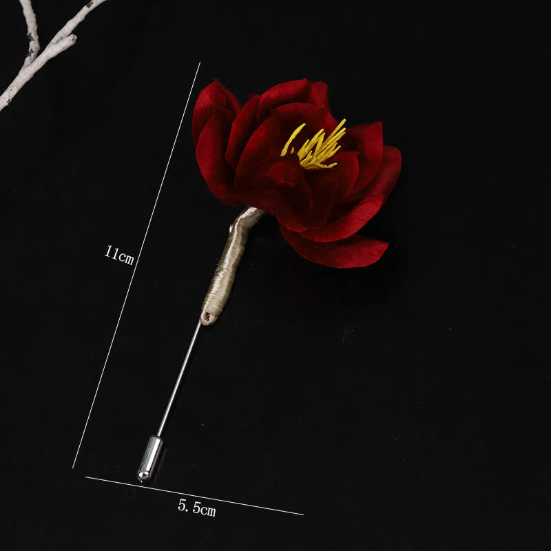 Buddha Stones Kulturerbe – Handgefertigte Seidenbrosche mit roter Kamelie als Symbol der Aufrichtigkeit - image 3