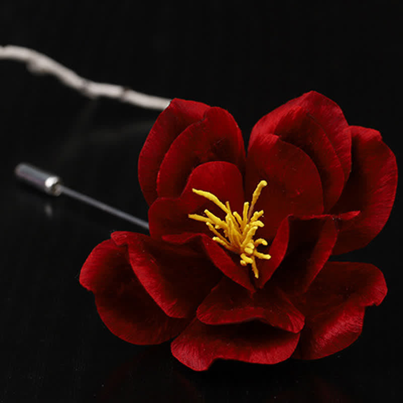 Buddha Stones Kulturerbe – Handgefertigte Seidenbrosche mit roter Kamelie als Symbol der Aufrichtigkeit - image 10