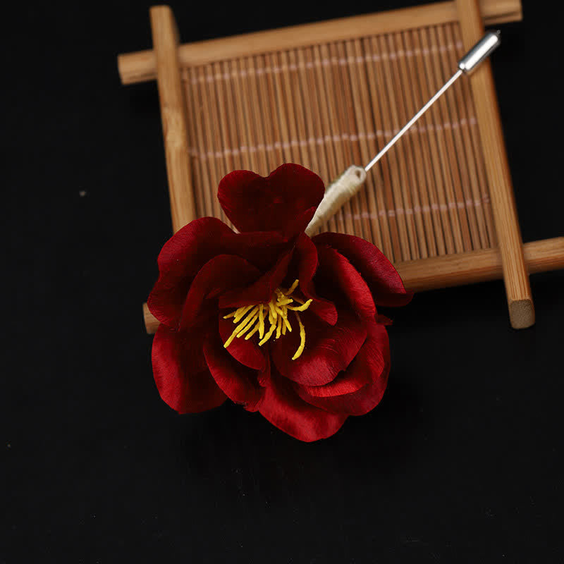 Buddha Stones Kulturerbe – Handgefertigte Seidenbrosche mit roter Kamelie als Symbol der Aufrichtigkeit - image 7