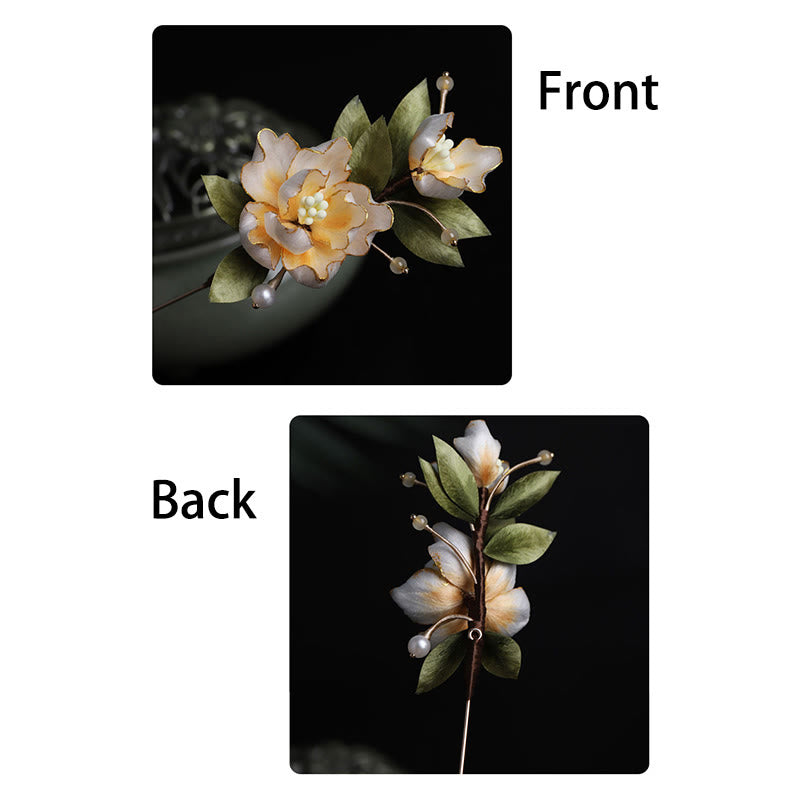 Buddha Stones Handgefertigte Seidenbrosche mit goldener Pfingstrose als Glücksbringer - image 12