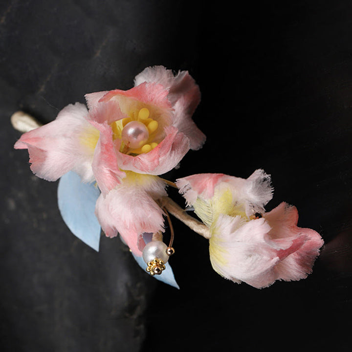 Buddha Stones Handgefertigte Seidenbrosche mit rosa Irisblume als Schutzmotiv - image 7