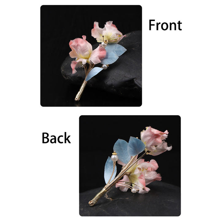 Buddha Stones Handgefertigte Seidenbrosche mit rosa Irisblume als Schutzmotiv - image 9