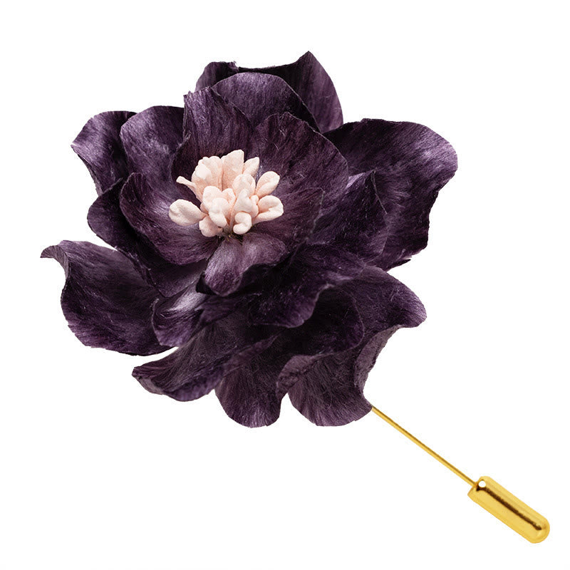 Buddha Stones Handgefertigte Seidenbrosche mit lila Pfingstrosenblume – ein Glücksbringer - image 5