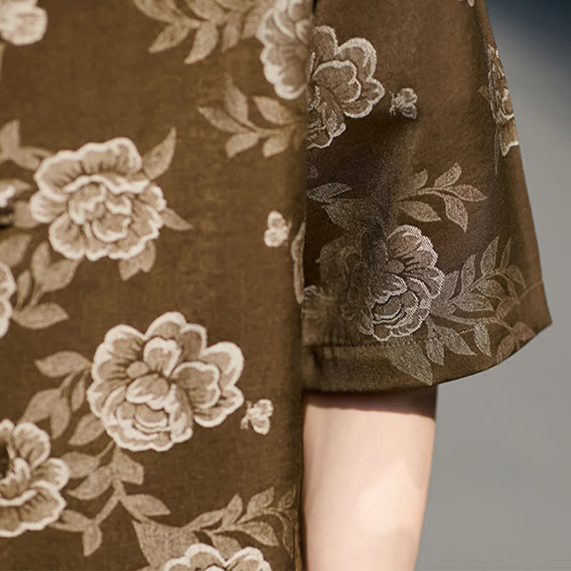 Buddha Stones Retro-Herrenhemd mit Froschknöpfen, Stehkragen, floralem Jacquardmuster und kurzen Ärmeln, Stehkragen und floralem Jacquardmuster - image 9