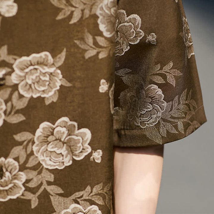 Buddha Stones Retro-Herrenhemd mit Froschknöpfen, Stehkragen, floralem Jacquardmuster und kurzen Ärmeln, Stehkragen und floralem Jacquardmuster - image 9