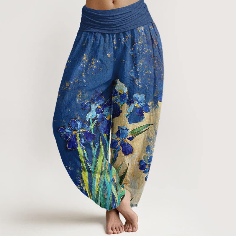 Buddha Stones Haremshose aus reiner Baumwolle mit Iris-Muster und elastischem Bund für Damen - Königsblau - US16, UK/AU20, EU48 (3XL) - image 0