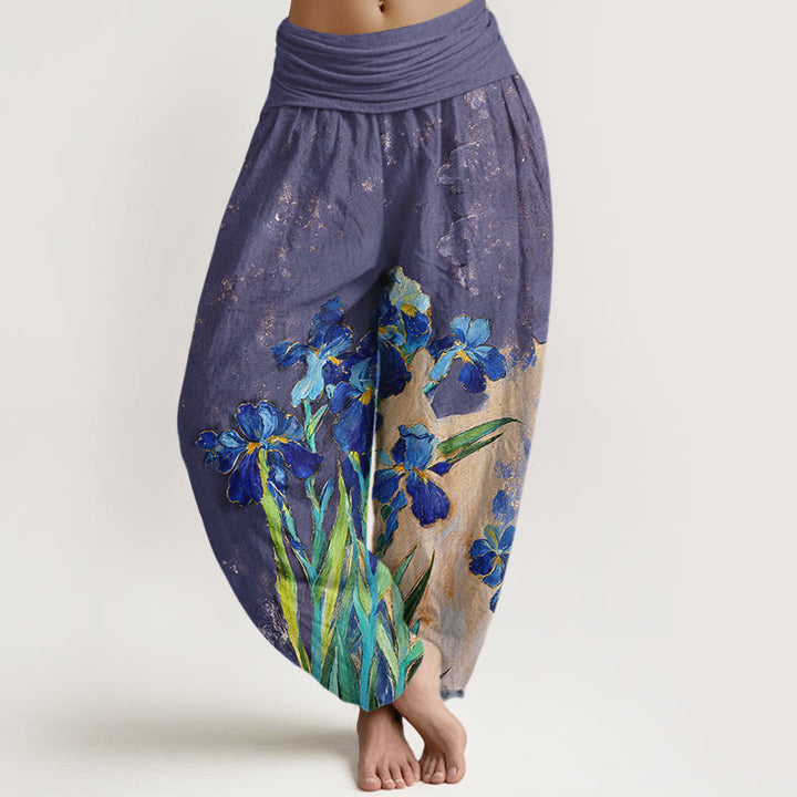 Buddha Stones Haremshose aus reiner Baumwolle mit Iris-Muster und elastischem Bund für Damen - Mittelviolett - US16, UK/AU20, EU48 (3XL) - image 5