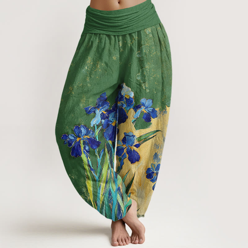 Buddha Stones Haremshose aus reiner Baumwolle mit Iris-Muster und elastischem Bund für Damen - Waldgrün - US16, UK/AU20, EU48 (3XL) - image 8