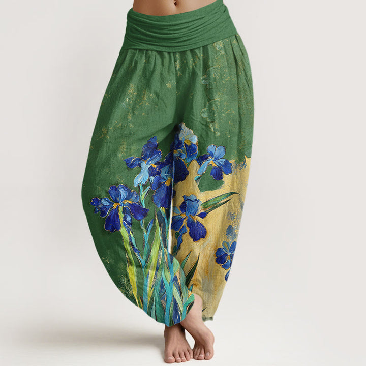 Buddha Stones Haremshose aus reiner Baumwolle mit Iris-Muster und elastischem Bund für Damen - Waldgrün - US16, UK/AU20, EU48 (3XL) - image 8