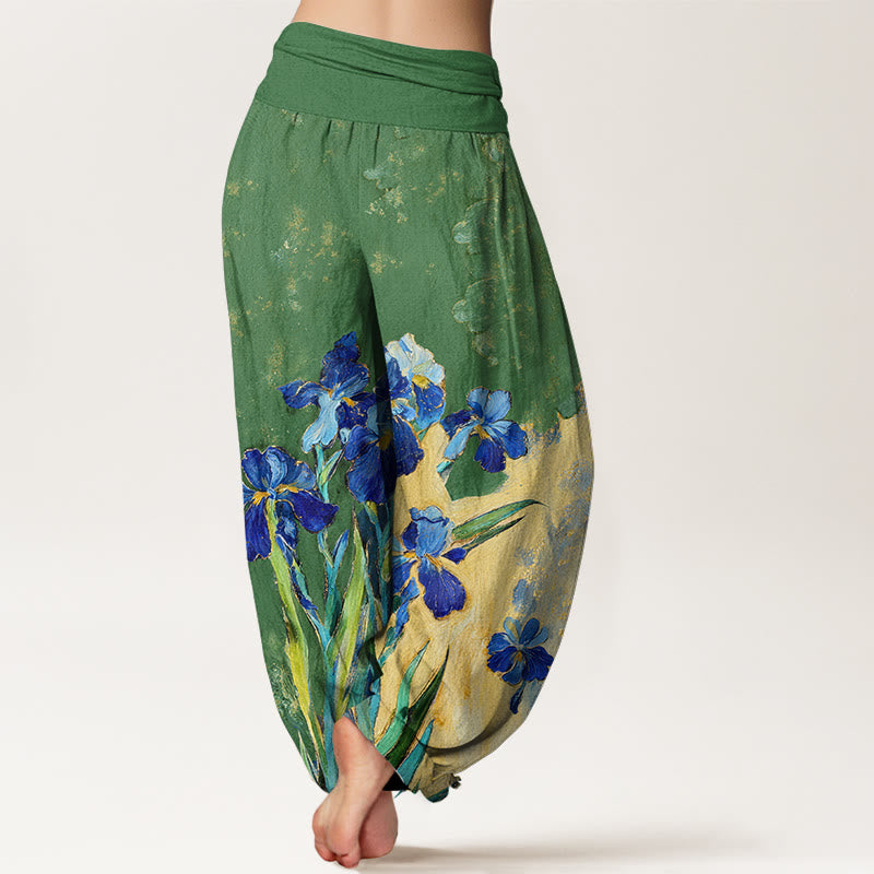 Buddha Stones Haremshose aus reiner Baumwolle mit Iris-Muster und elastischem Bund für Damen - image 9