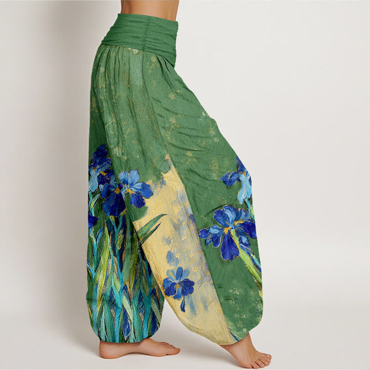 Buddha Stones Haremshose aus reiner Baumwolle mit Iris-Muster und elastischem Bund für Damen - image 10