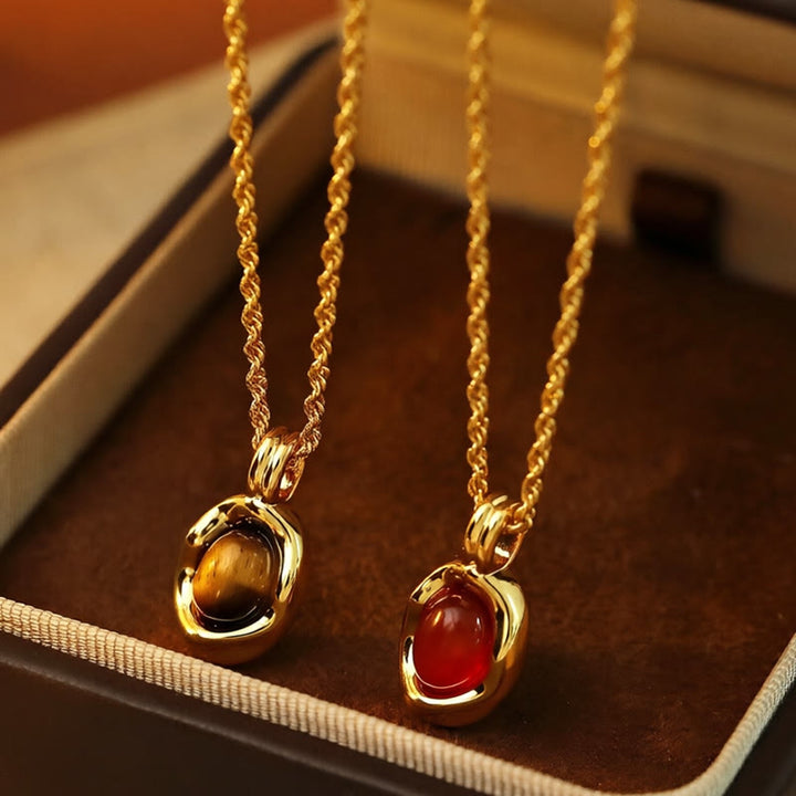 Buddha Stones Halskette mit Anhänger aus rotem Tigerauge-Achat, kupferplattierter Goldkette - image 0