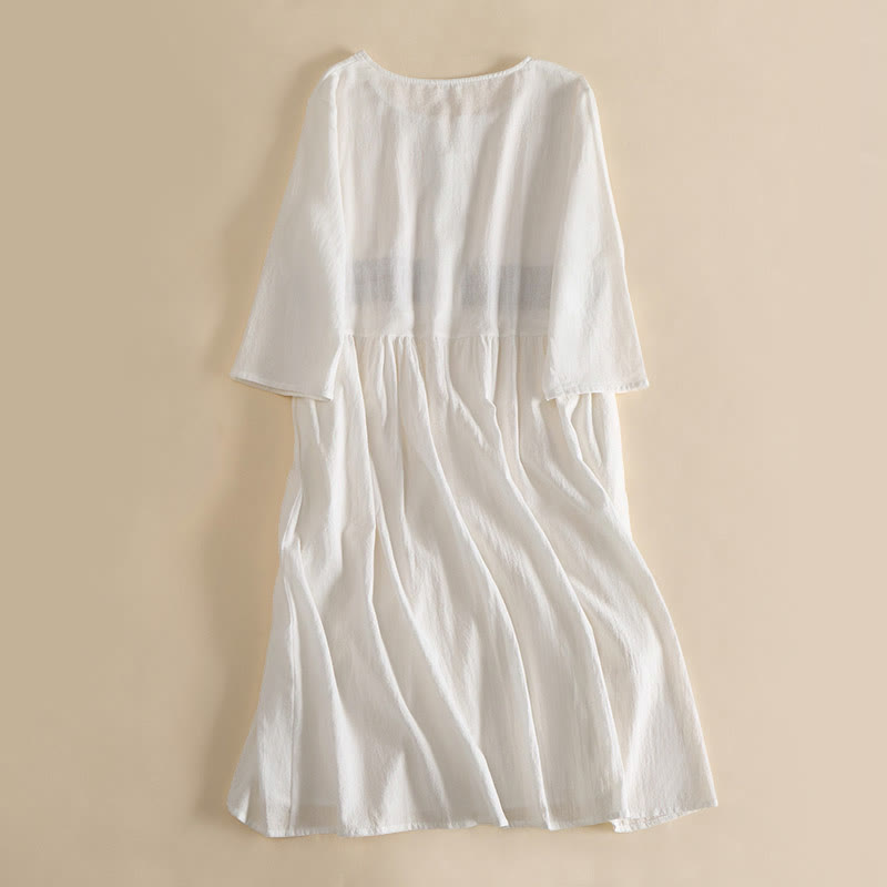 Buddha Stones -Stickerei, geometrisches Muster, halblange Ärmel, Damen-Midikleid mit Taschen - image 2