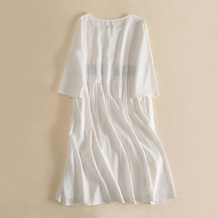 Buddha Stones -Stickerei, geometrisches Muster, halblange Ärmel, Damen-Midikleid mit Taschen - image 2