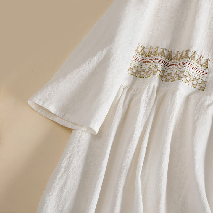 Buddha Stones -Stickerei, geometrisches Muster, halblange Ärmel, Damen-Midikleid mit Taschen - image 5