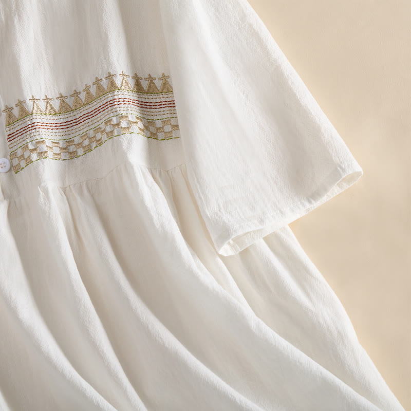 Buddha Stones -Stickerei, geometrisches Muster, halblange Ärmel, Damen-Midikleid mit Taschen - image 6