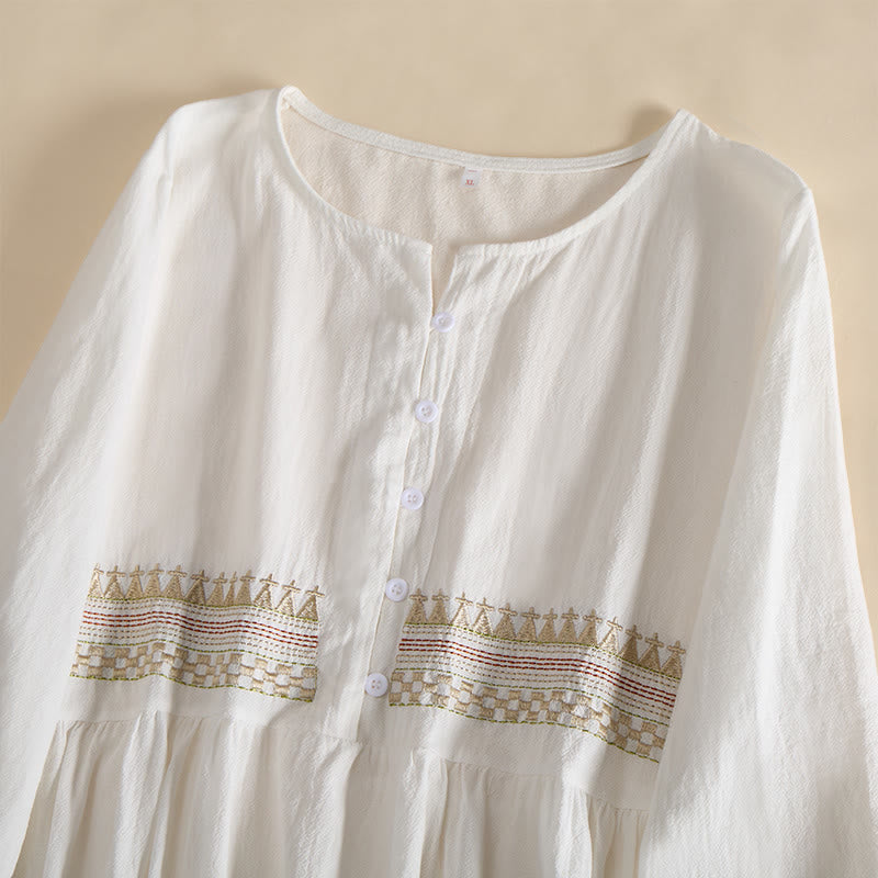 Buddha Stones -Stickerei, geometrisches Muster, halblange Ärmel, Damen-Midikleid mit Taschen - image 3