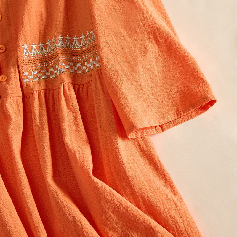 Buddha Stones -Stickerei, geometrisches Muster, halblange Ärmel, Damen-Midikleid mit Taschen - image 14