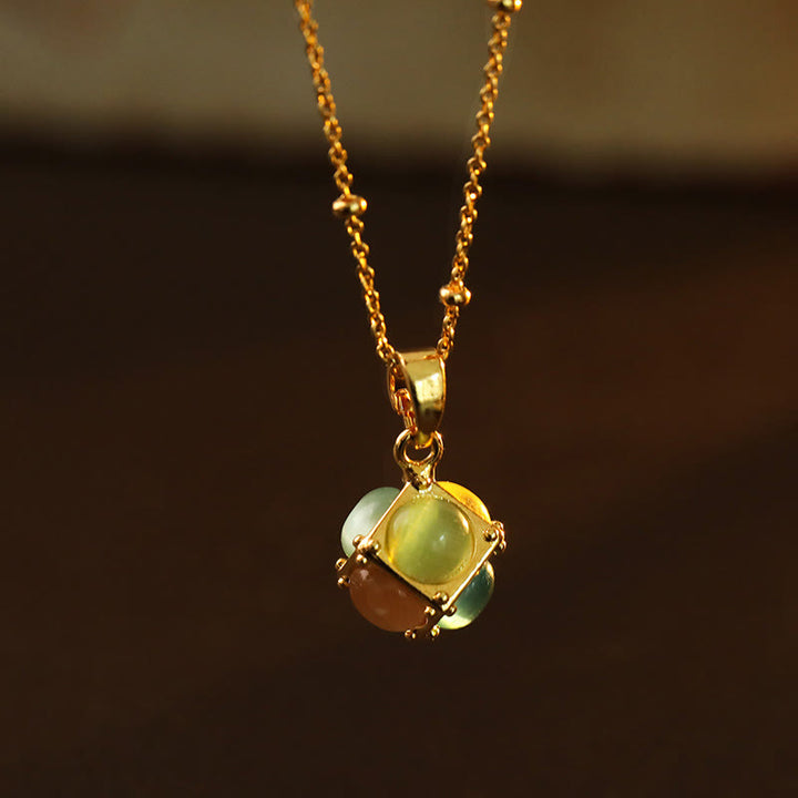 Buddha Stones Mehrfarbiger Katzenaugen-Einlege-Design-Würfel-Schutz-Halskettenanhänger - image 3