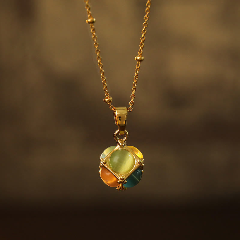 Buddha Stones Mehrfarbiger Katzenaugen-Einlege-Design-Würfel-Schutz-Halskettenanhänger - image 4