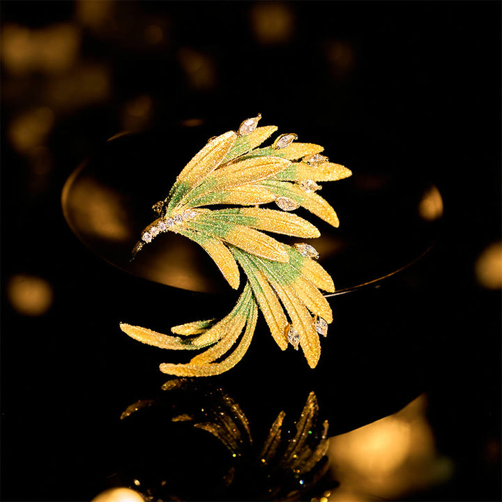 Buddha Stones Kupferbrosche „Phönixfederstärke“ - Grüner Phönix, ca. 4,5 x 4,4 cm - image 0