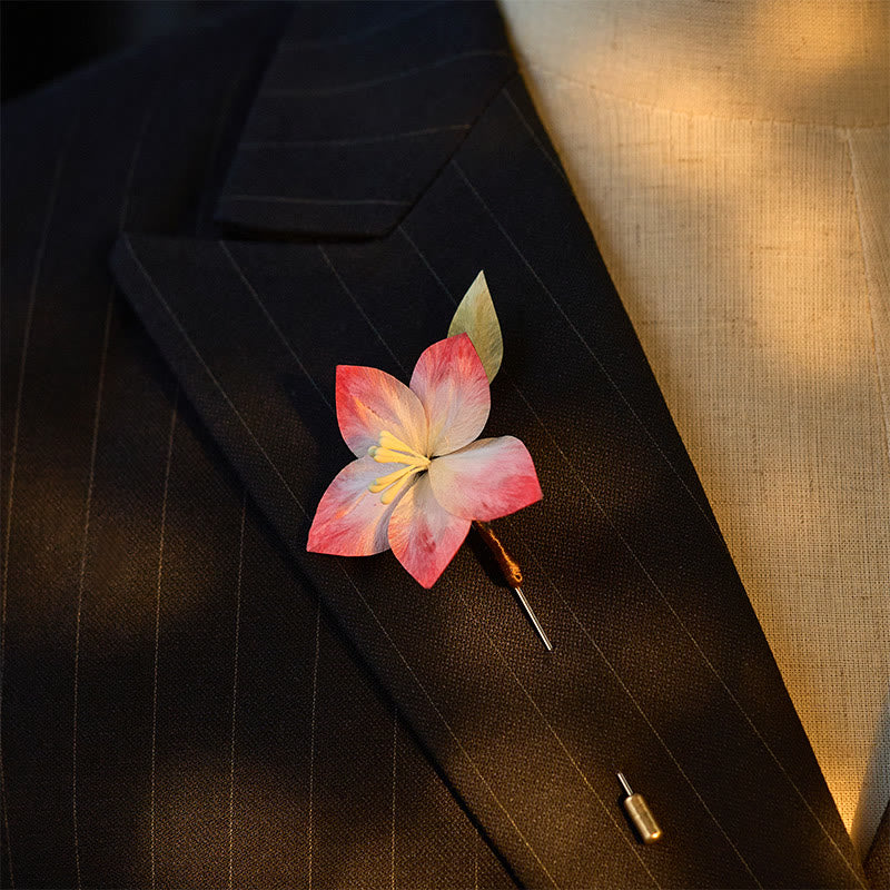 Buddha Stones Handgefertigte Brosche aus Seidenkunst-Samt, rote fünfblättrige Blume - image 3