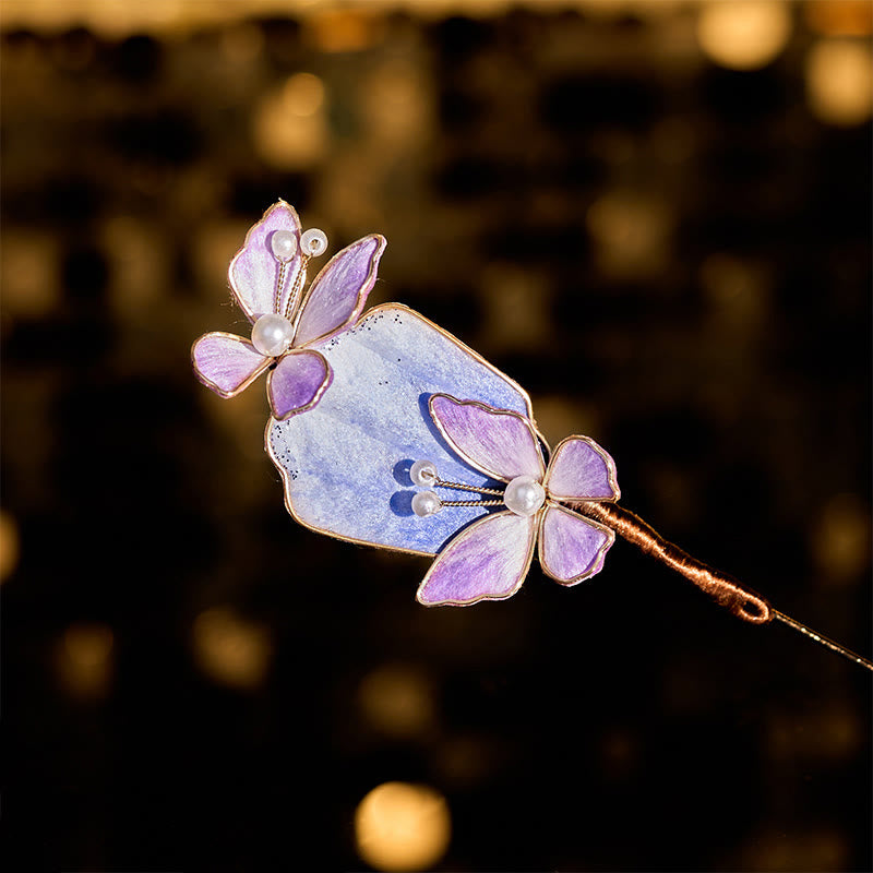 Buddha Stones Handgefertigte Seidenbrosche mit Samtblume und lila Schmetterlingsmotiv - Lila Schmetterling, ca. 7-8 cm - image 0