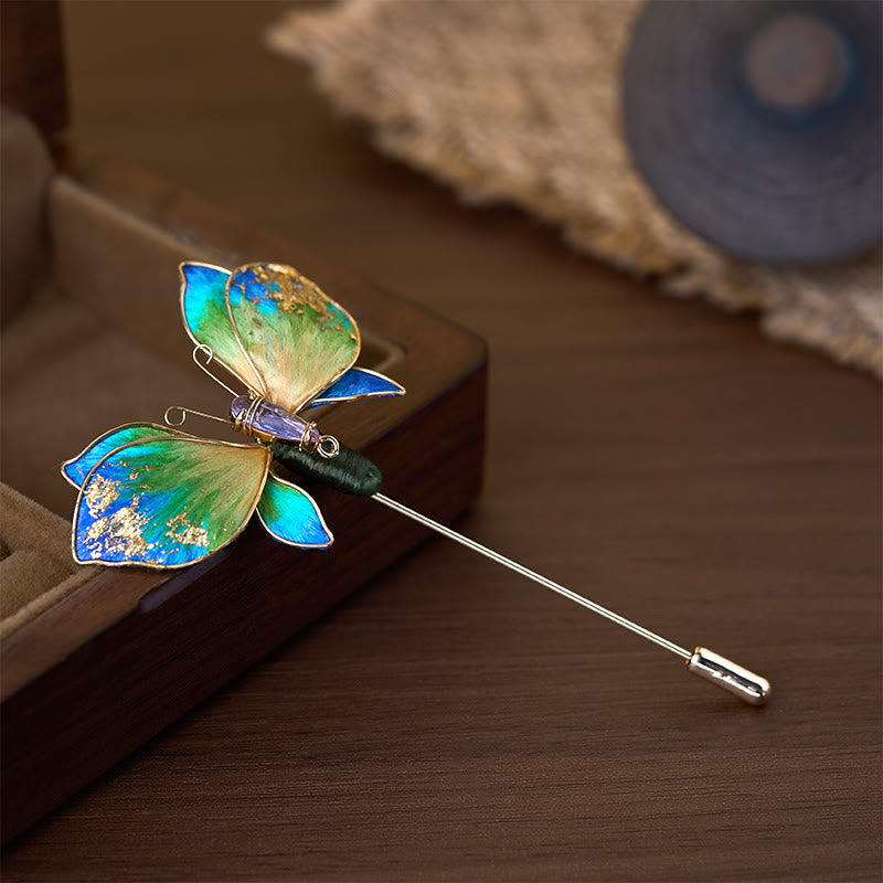 Buddha Stones Handgefertigte Brosche aus Seidenkunst-Samt mit blau-grünem Farbverlauf und Schmetterlingsmotiv - image 1