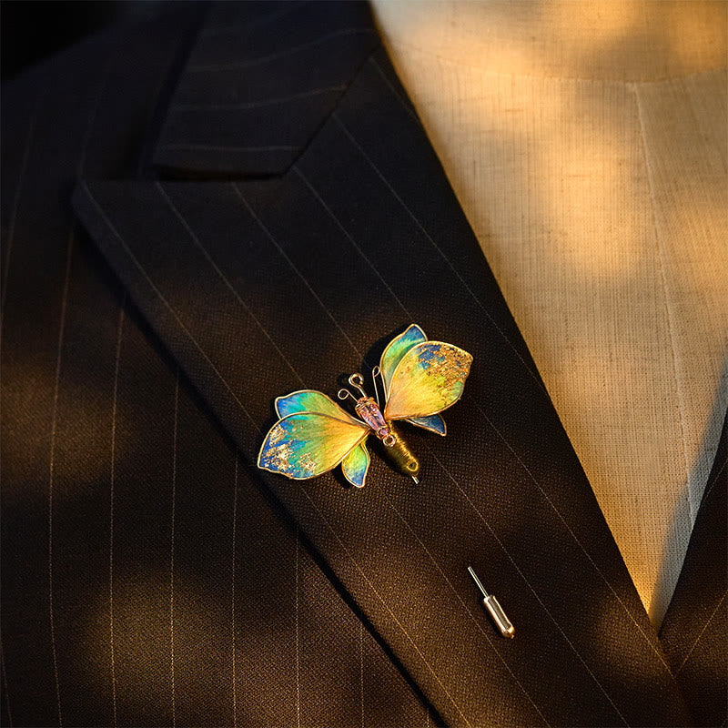 Buddha Stones Handgefertigte Brosche aus Seidenkunst-Samt mit blau-grünem Farbverlauf und Schmetterlingsmotiv - image 3
