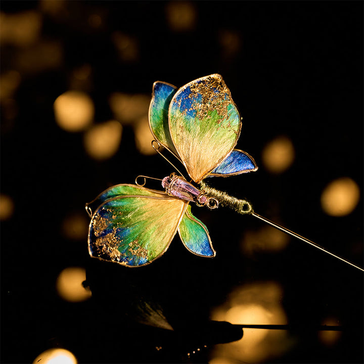 Buddha Stones Handgefertigte Brosche aus Seidenkunst-Samt mit blau-grünem Farbverlauf und Schmetterlingsmotiv - Schmetterling mit blau-grünem Farbverlauf, ca. 7 cm - image 0