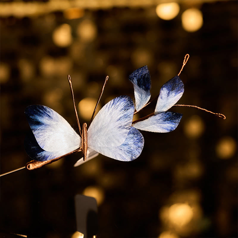 Buddha Stones Handgefertigte Brosche aus Seidenkunst-Samt mit weißer Schmetterlingsblume - Weißer Schmetterling, ca. 5,3 x 15 cm - image 0