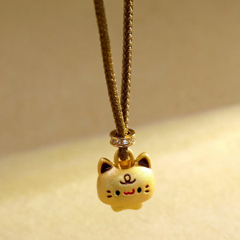 Buddha Stones Niedliche Katzen-Halskette mit verstellbarem, geflochtenem Seilanhänger aus kupferplattiertem Gold - image 2