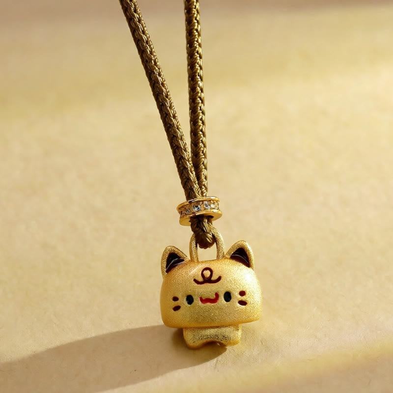 Buddha Stones Niedliche Katzen-Halskette mit verstellbarem, geflochtenem Seilanhänger aus kupferplattiertem Gold - Katze (Anhängergröße: 2 x 1,3 cm) - image 1