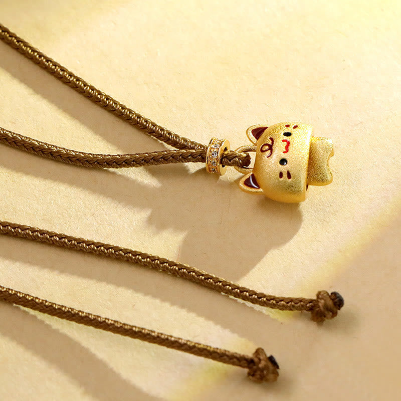 Buddha Stones Niedliche Katzen-Halskette mit verstellbarem, geflochtenem Seilanhänger aus kupferplattiertem Gold - image 5