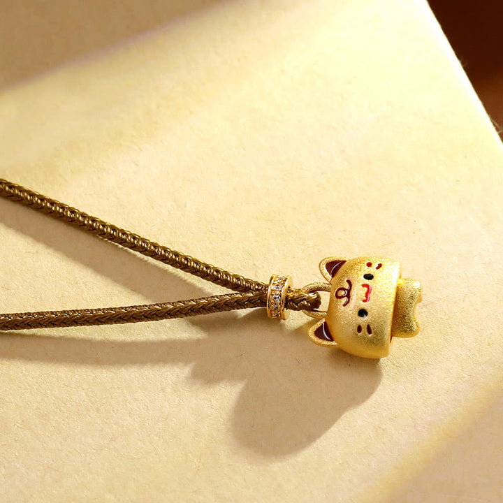 Buddha Stones Niedliche Katzen-Halskette mit verstellbarem, geflochtenem Seilanhänger aus kupferplattiertem Gold - image 3