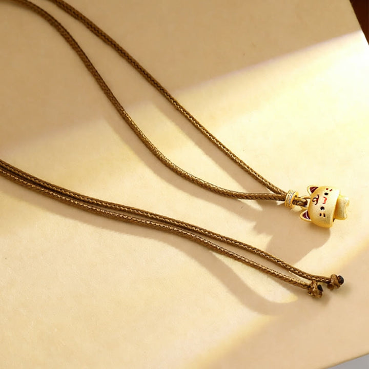 Buddha Stones Niedliche Katzen-Halskette mit verstellbarem, geflochtenem Seilanhänger aus kupferplattiertem Gold - image 4