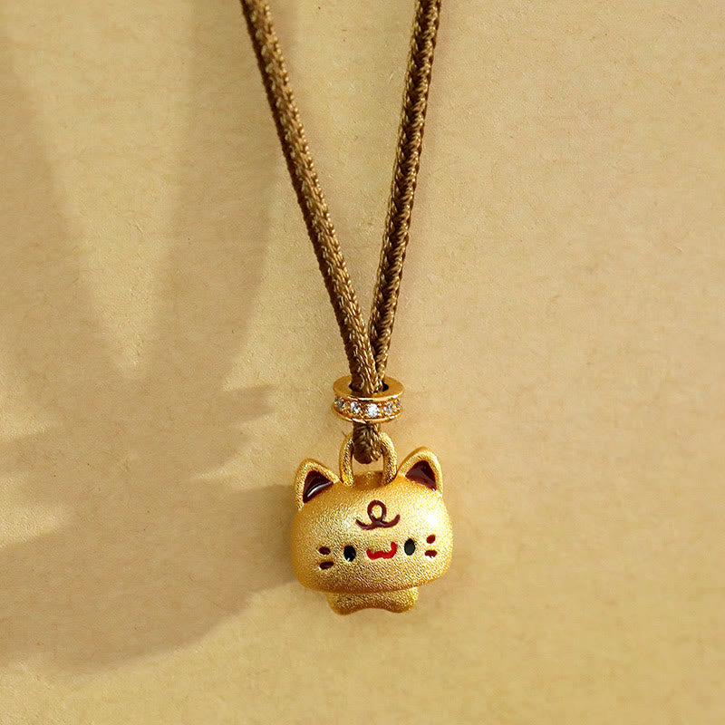 Buddha Stones Niedliche Katzen-Halskette mit verstellbarem, geflochtenem Seilanhänger aus kupferplattiertem Gold - image 0