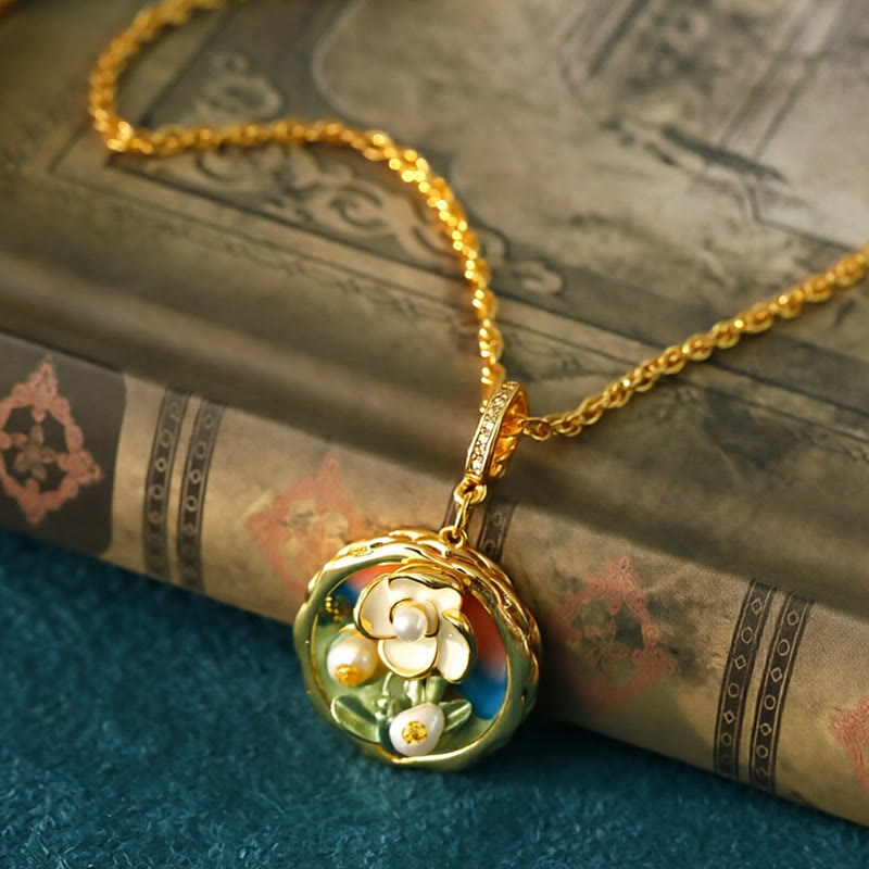 Buddha Stones Retro-Runder Anhänger aus Kupfer mit Blumenmotiv im Ölgemälde-Stil, der zu einer Reichtumskette führt - image 1
