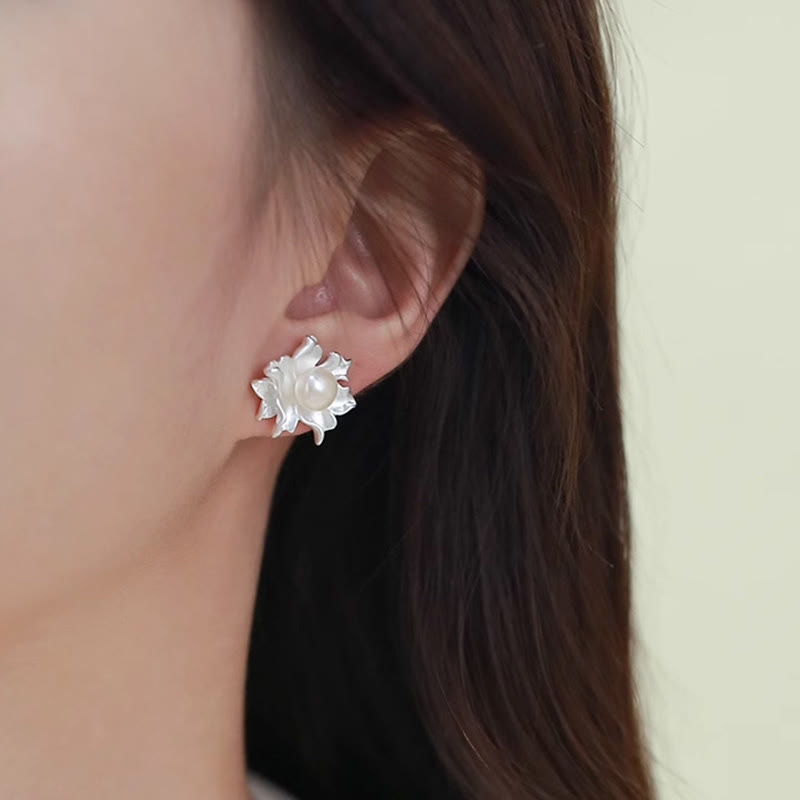 Buddha Stones Ohrstecker mit heilender Blume aus Naturperle und Kupfer - image 6