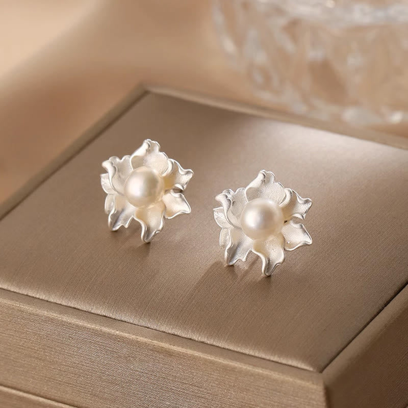 Buddha Stones Ohrstecker mit heilender Blume aus Naturperle und Kupfer - image 2