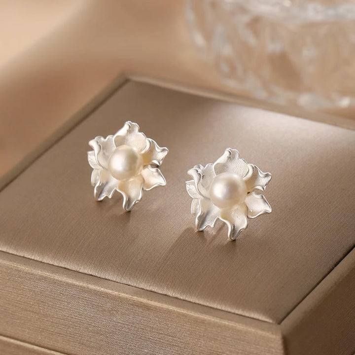 Buddha Stones Ohrstecker mit heilender Blume aus Naturperle und Kupfer - image 2