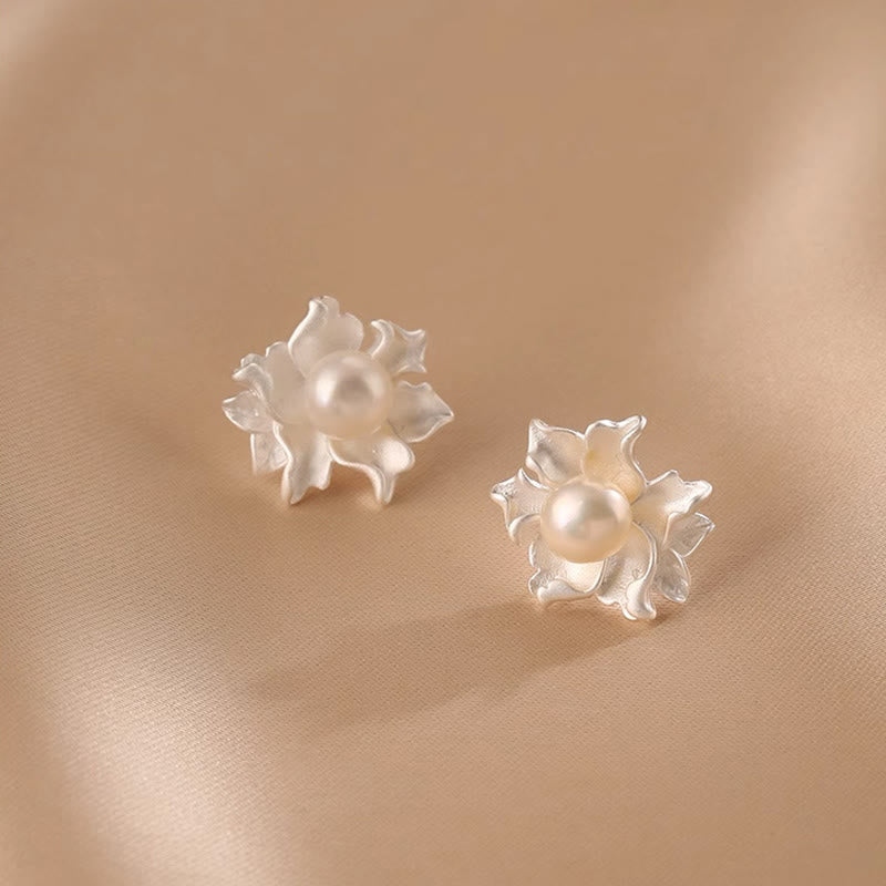 Buddha Stones Ohrstecker mit heilender Blume aus Naturperle und Kupfer - image 1