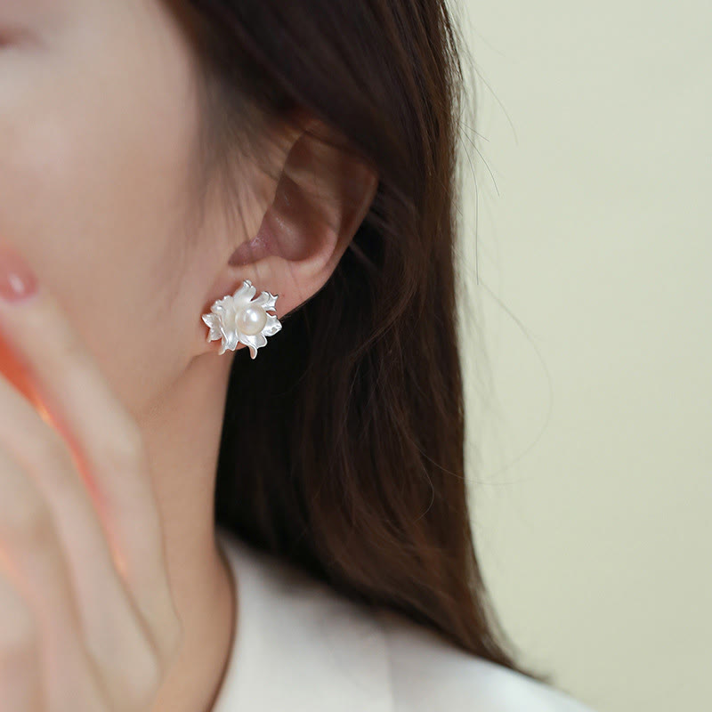 Buddha Stones Ohrstecker mit heilender Blume aus Naturperle und Kupfer - image 7