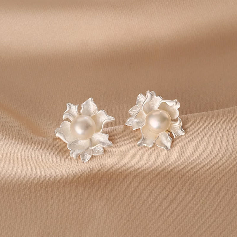 Buddha Stones Ohrstecker mit heilender Blume aus Naturperle und Kupfer - image 4