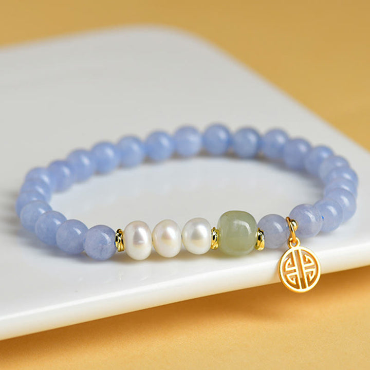 Buddha Stones Energiearmband aus blauen Chalcedonperlen - Blauer Chalcedon (Handgelenkumfang: 15-16 cm) - image 0