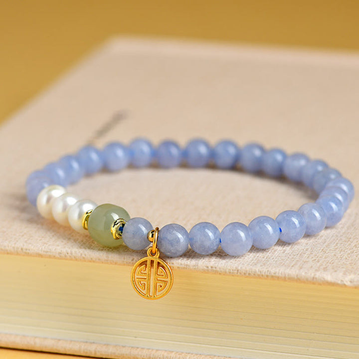 Buddha Stones Energiearmband aus blauen Chalcedonperlen - image 1