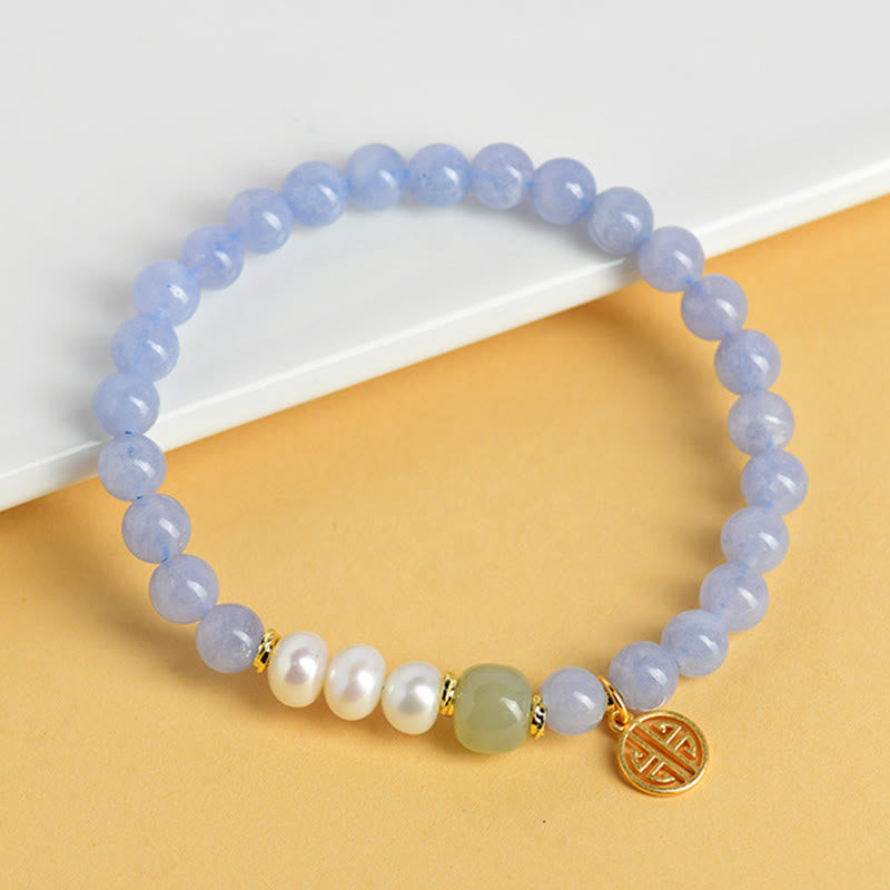 Buddha Stones Energiearmband aus blauen Chalcedonperlen - image 2